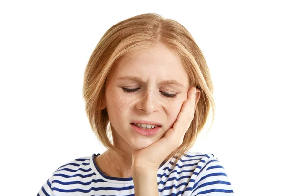 Diş ağrısı ile üzgün kız — Stok fotoğraf