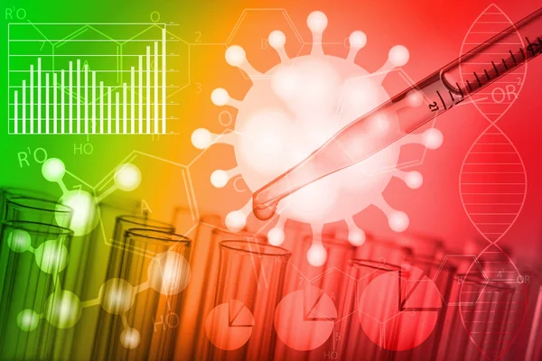 Pipette with fluid and test tubes — Stock Photo, Image