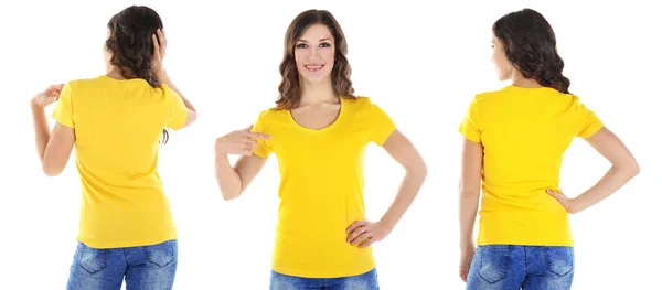 Giovane donna che indossa t-shirt — Foto Stock