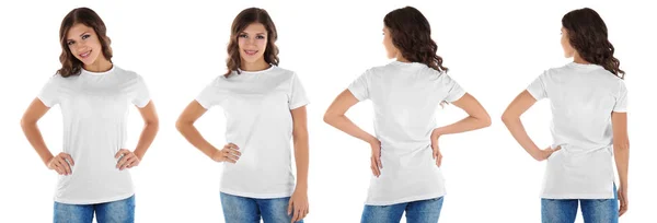 Donna che indossa t-shirt — Foto Stock