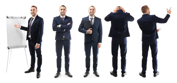 Collage Eines Business Trainers Auf Weißem Hintergrund Stockfoto