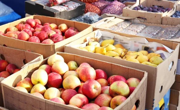 Fresh fruits in cardboard boxes — Stock Photo, Image