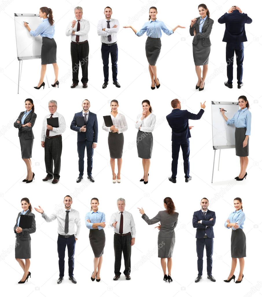 Collage of business people on white background