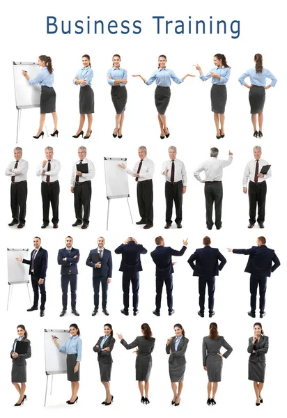 Collage Van Mensen Uit Het Bedrijfsleven Witte Achtergrond Tekst Beroepstraining — Stockfoto