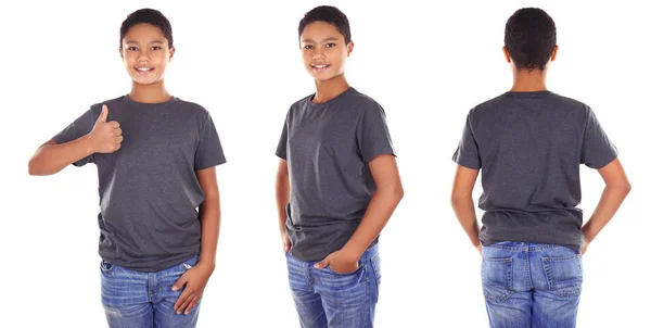 Viste Diverse Ragazzo Che Indossa Shirt Sfondo Bianco — Foto Stock