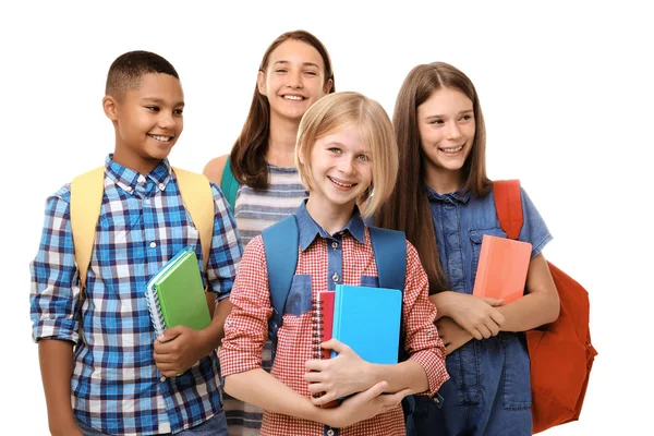 Adolescentes alegres con mochilas —  Fotos de Stock