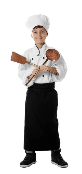 Ładny chłopak w mundurze szefa kuchni — Zdjęcie stockowe