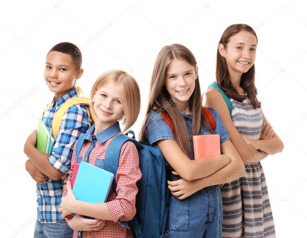 Cheerful teenagers with backpacks   