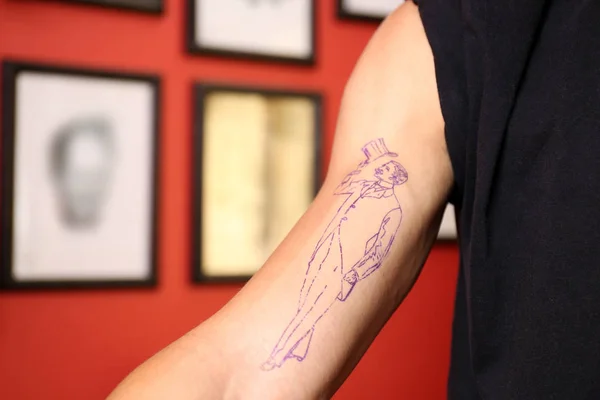 Male Arm Applied Tattoo Sketch Close View — Stock Photo, Image