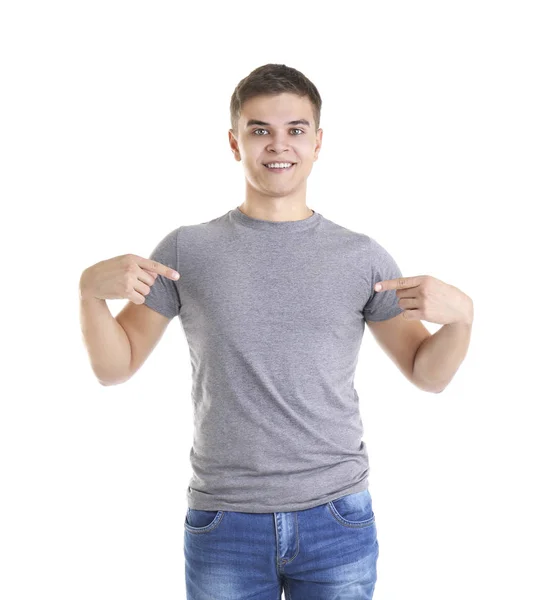 Young man in blank t-shirt — Stock Photo, Image