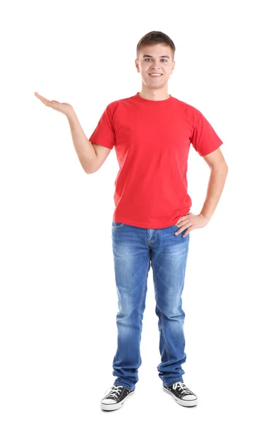 Hombre joven en camiseta en blanco — Foto de Stock