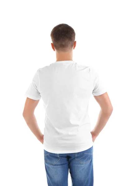 Genç adam boş t-shirt — Stok fotoğraf