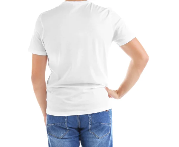 Hombre joven en camiseta en blanco — Foto de Stock