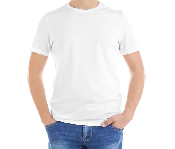 Genç adam boş t-shirt — Stok fotoğraf