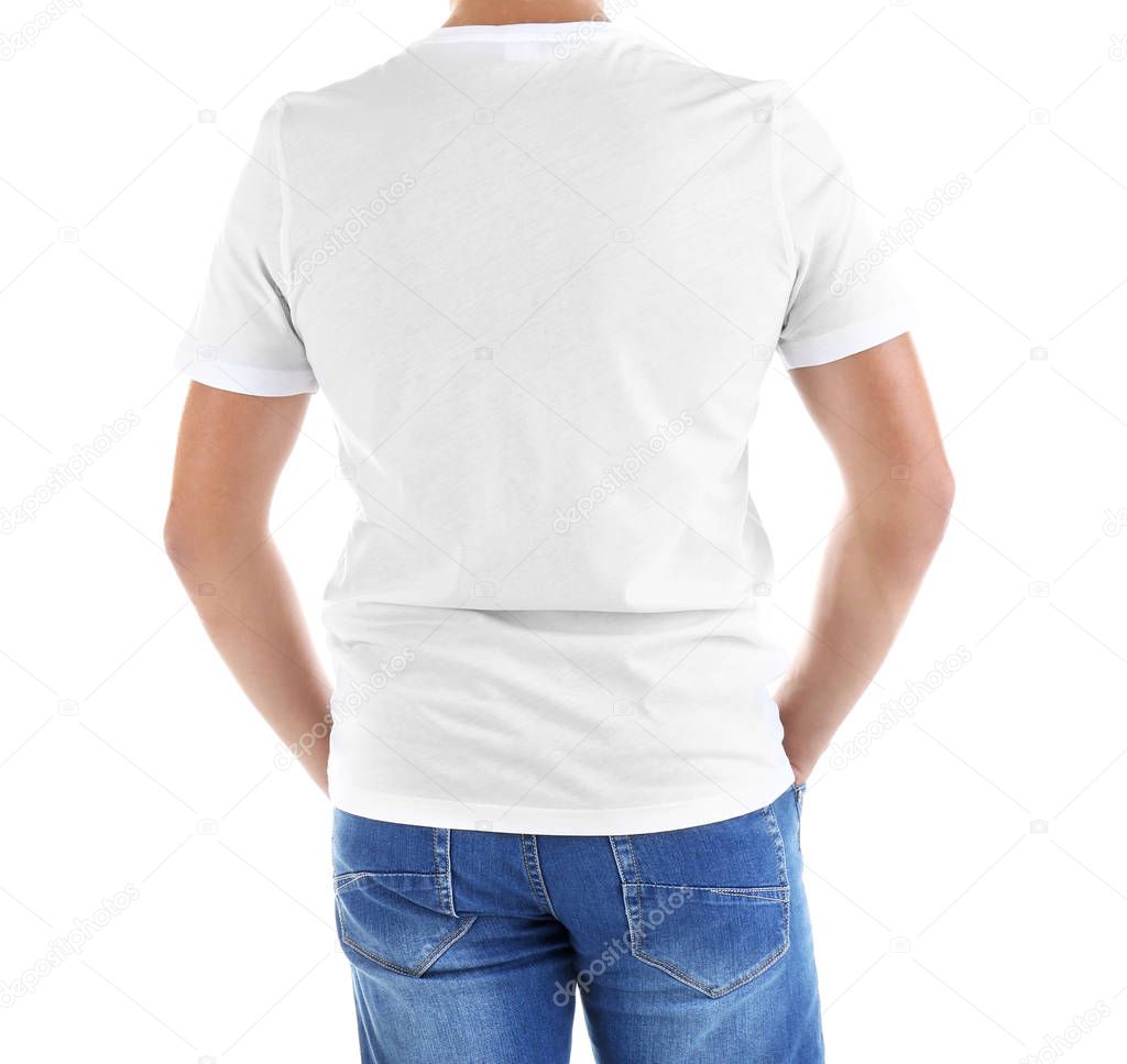 young man in blank t-shirt