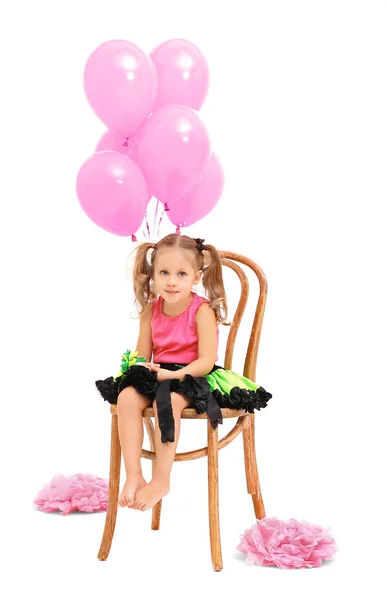 Kleines Süßes Mädchen Mit Party Dekor Beim Fotoshooting — Stockfoto
