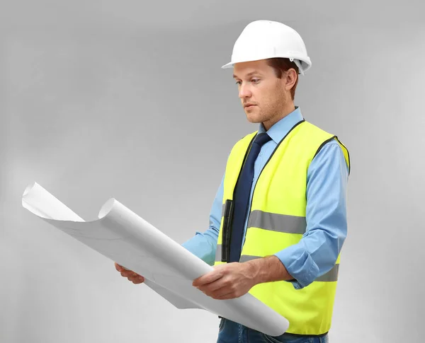 Handsome Engineer Drawing Light Background — Stock Photo, Image