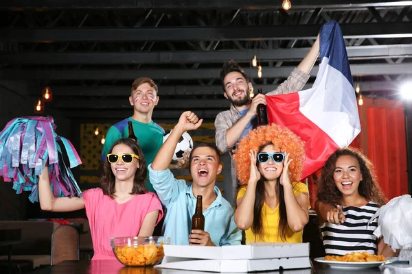 Веселі Друзі Франції Прапор Емоційно Перегляд Футбольного Матчу Спорт Барі — стокове фото