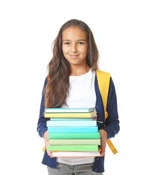Schattig schoolmeisje met boeken — Stockfoto