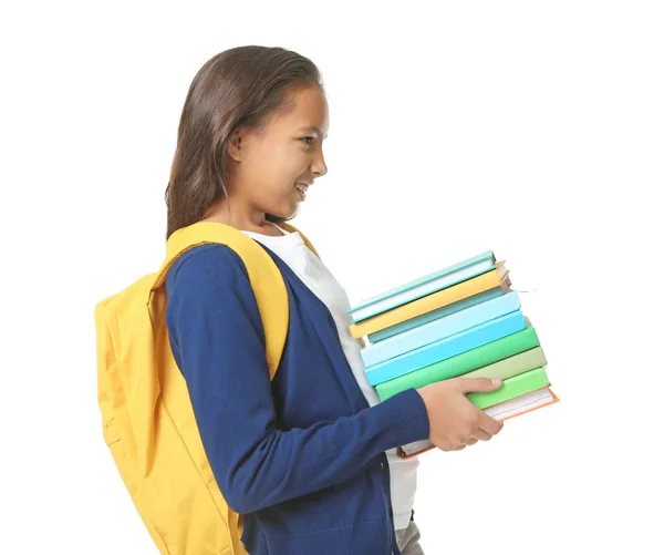 Schattig schoolmeisje met boeken — Stockfoto