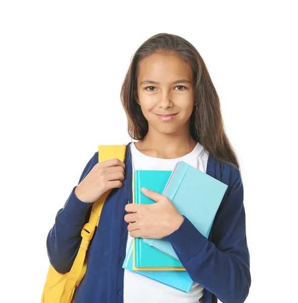 Cute schoolgirl with books — Stock Photo, Image