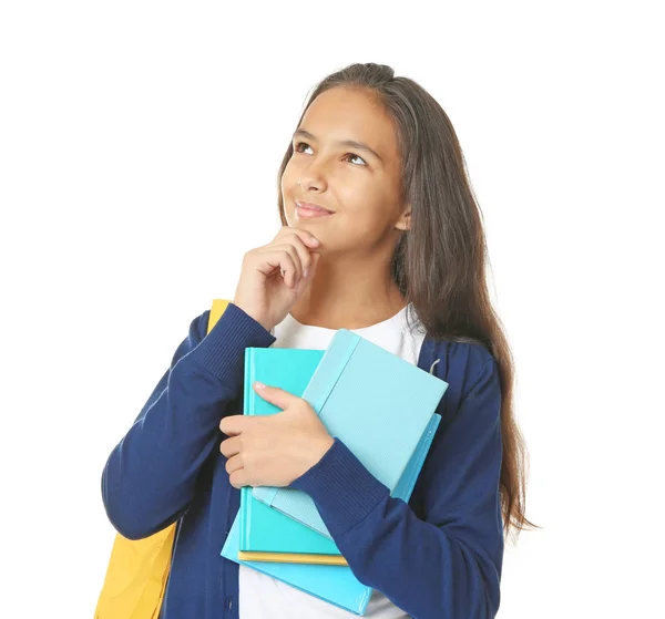 Schattig schoolmeisje met boeken — Stockfoto