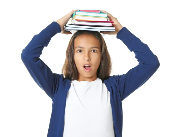 Schattig schoolmeisje met boeken — Stockfoto