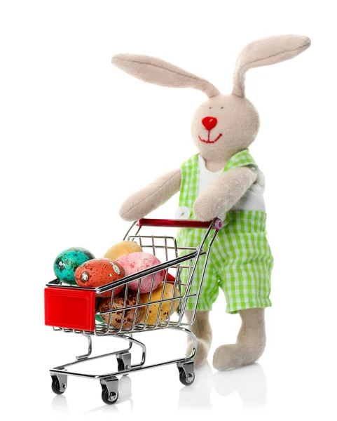 Easter bunny with eggs in shopping cart — Stock Photo, Image