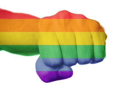 Erkek yumruk LGBT bayrağı boyalı 