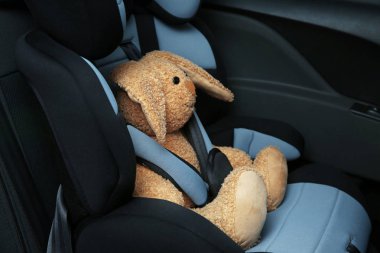 Toy bunny sitting in safety seat clipart