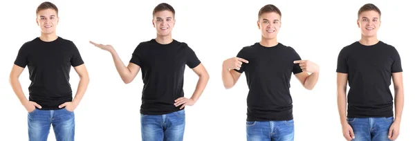 Hombre Joven Con Camiseta Sobre Fondo Blanco —  Fotos de Stock