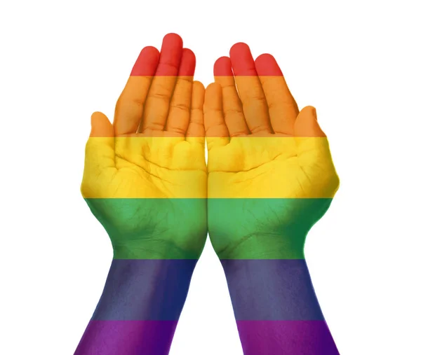 Male hands painted in LGBT flag — Stock Photo, Image