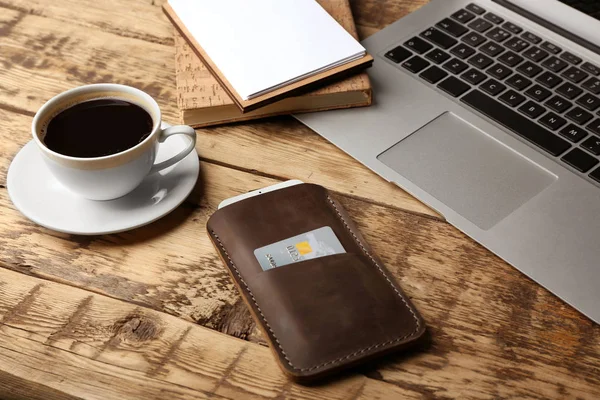 Workplace with coffee and smartphone — Stock Photo, Image