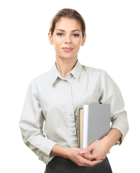 Schöne Frau mit Büchern — Stockfoto