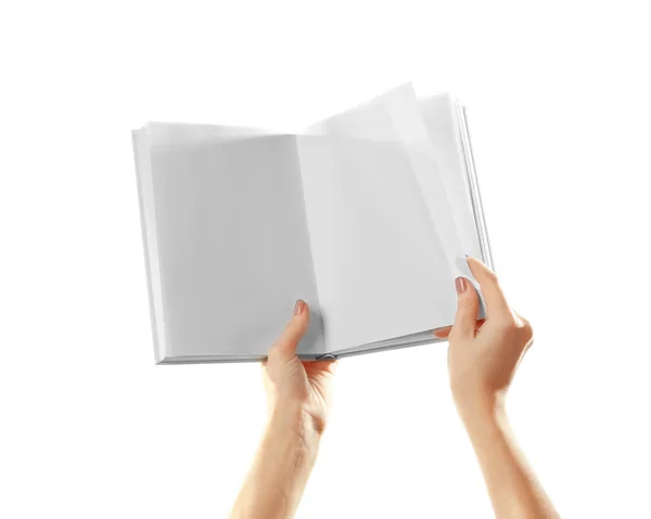 Female hands holding opened book — Stock Photo, Image