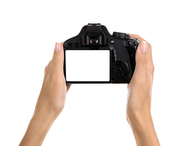 Female hands holding camera