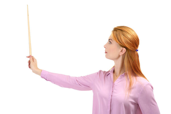 Young teacher with pointer  