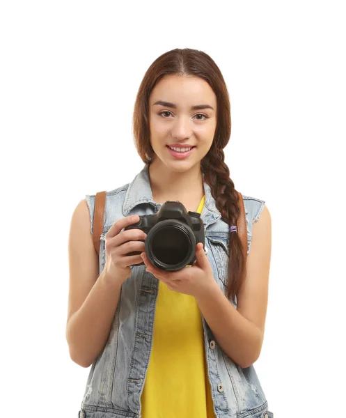 Turista feminino com câmera — Fotografia de Stock