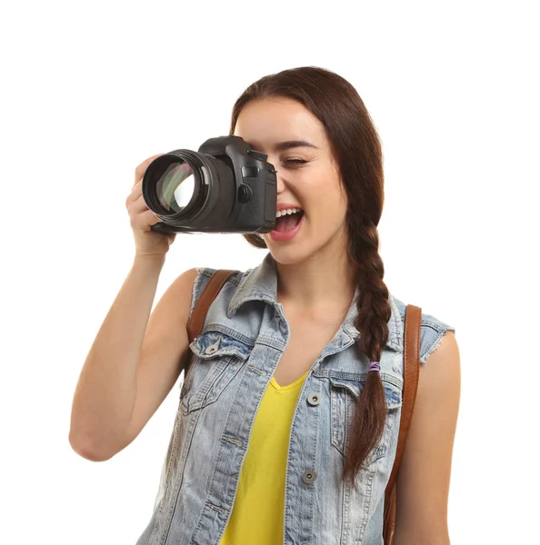 Vrouwelijke toerist met camera — Stockfoto