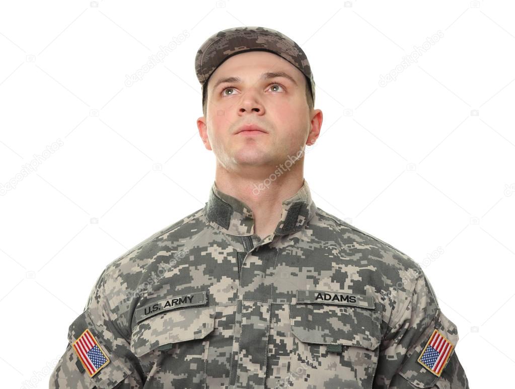 Soldier in camouflage on white  