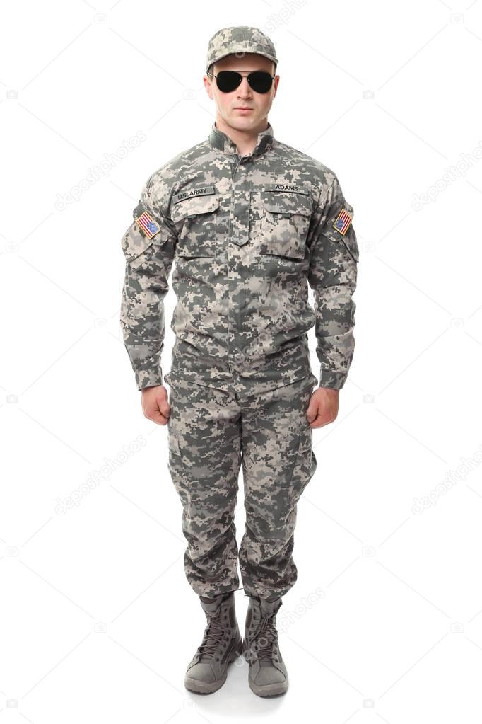 Soldier with sunglasses on white background