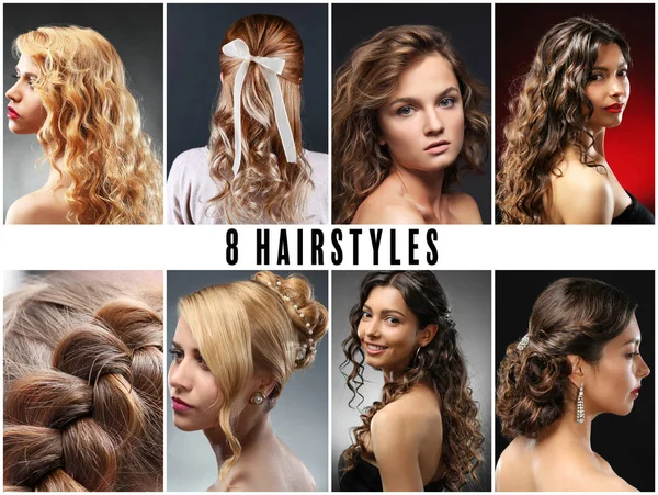 Collage Eight Women Hairstyles — Stock Photo, Image