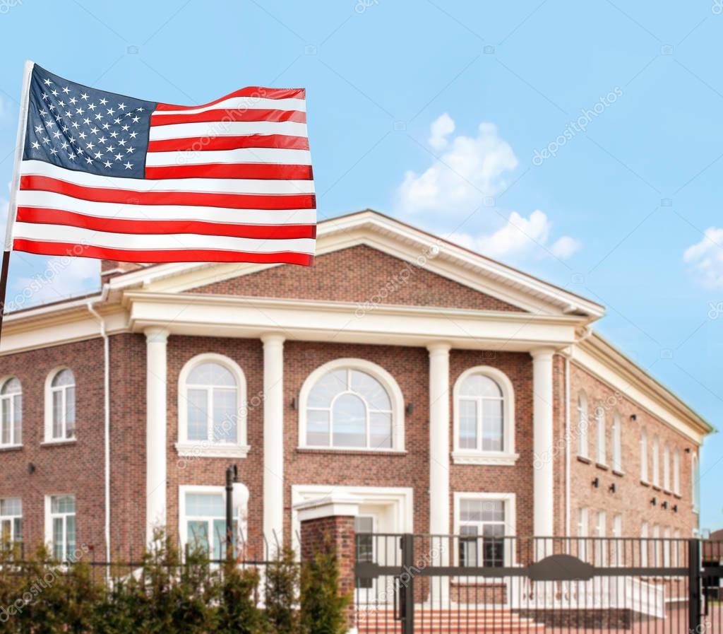 American flag on building