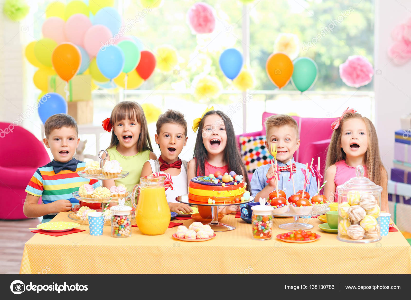 Children's Funny Birthday Party Decorated Room Stock Photo by ©belchonock  138130786