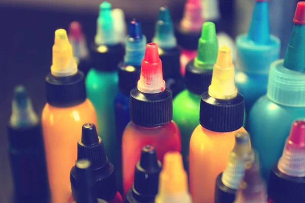 Bottles with colorful inks — Stock Photo, Image