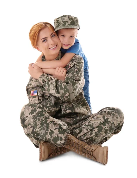 Soldatin und Sohn — Stockfoto