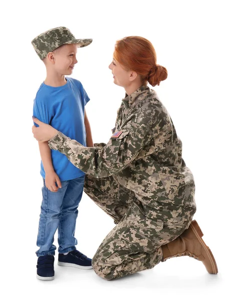 Femme soldat et fils — Photo