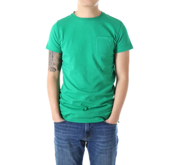 Young man in blank t-shirt — Stock Photo, Image