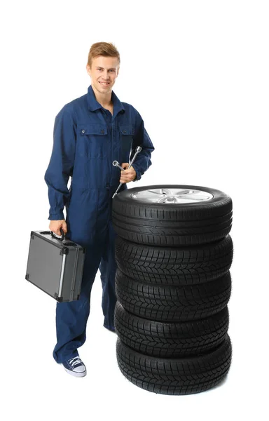 Unga mekaniker i uniform — Stockfoto