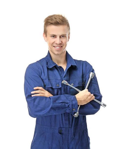 Jovem mecânico em uniforme — Fotografia de Stock